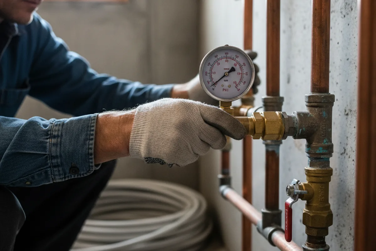 Pressure testing a repaired line during Water Line Repair in Asheville